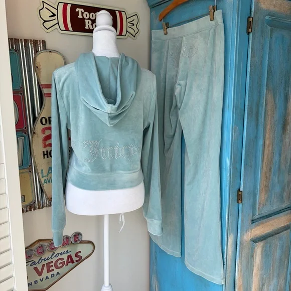 Juicy Couture Pastel Turquoise Velour Track Suit - Picture 2 of 14